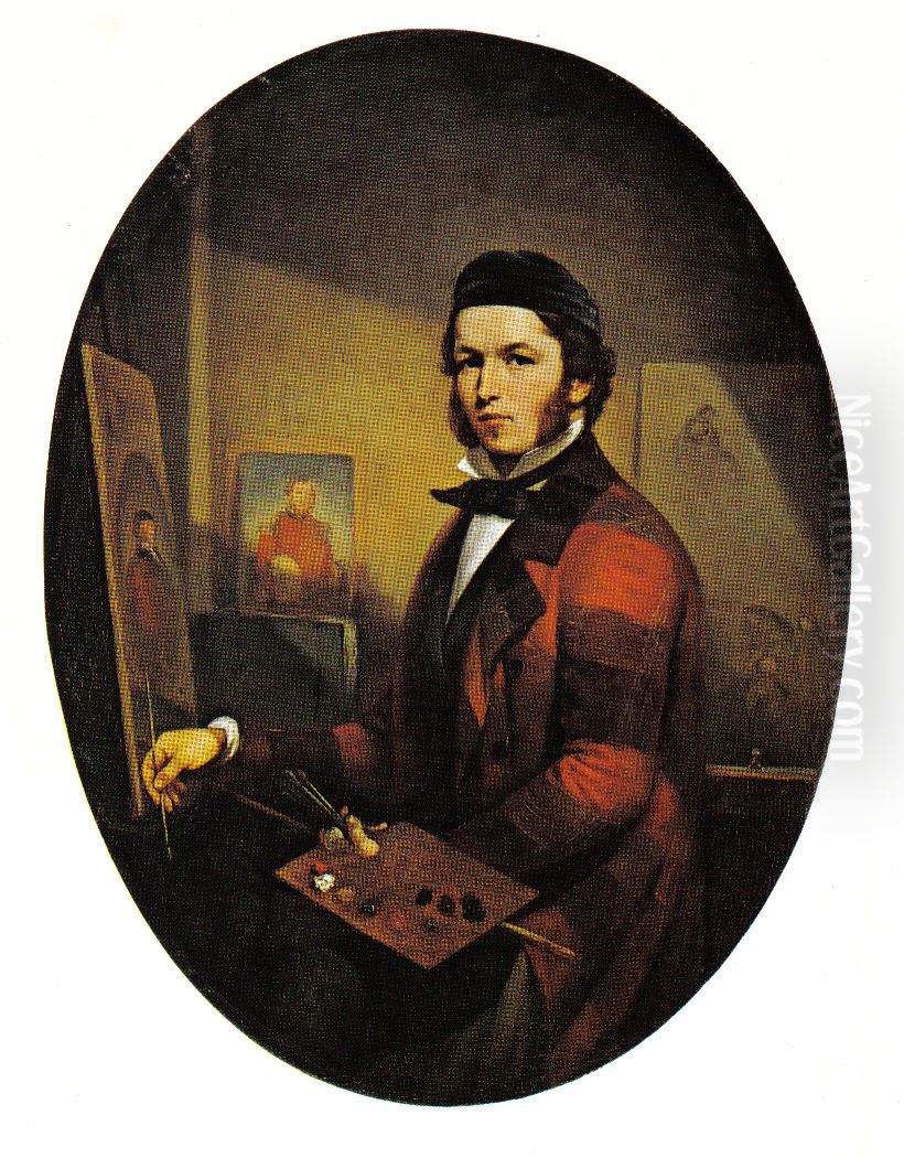 Self-portrait (ca. 1846) Oil Painting by Theophile Hamel