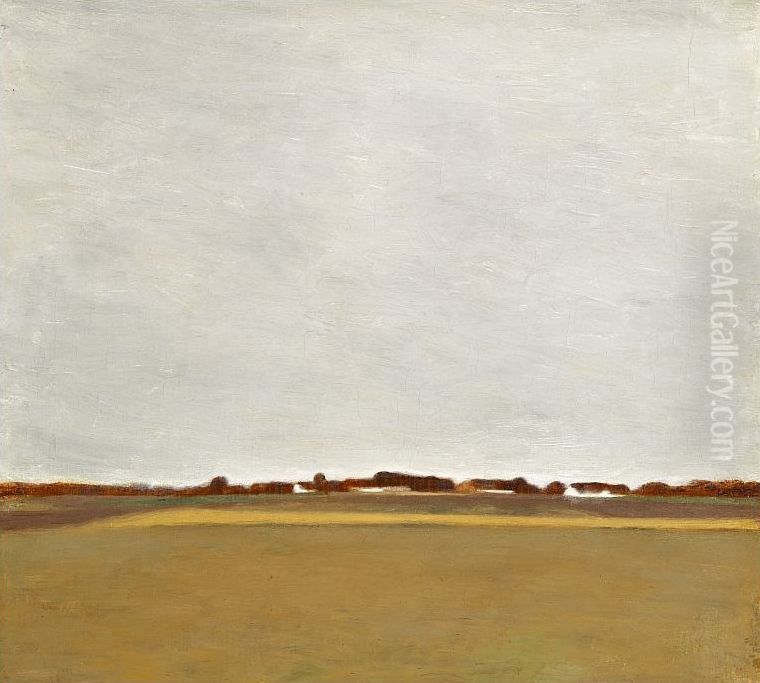 Rainy summer landscape from Virum near Frederiksdal. Oil Painting by Vilhelm Hammershoi