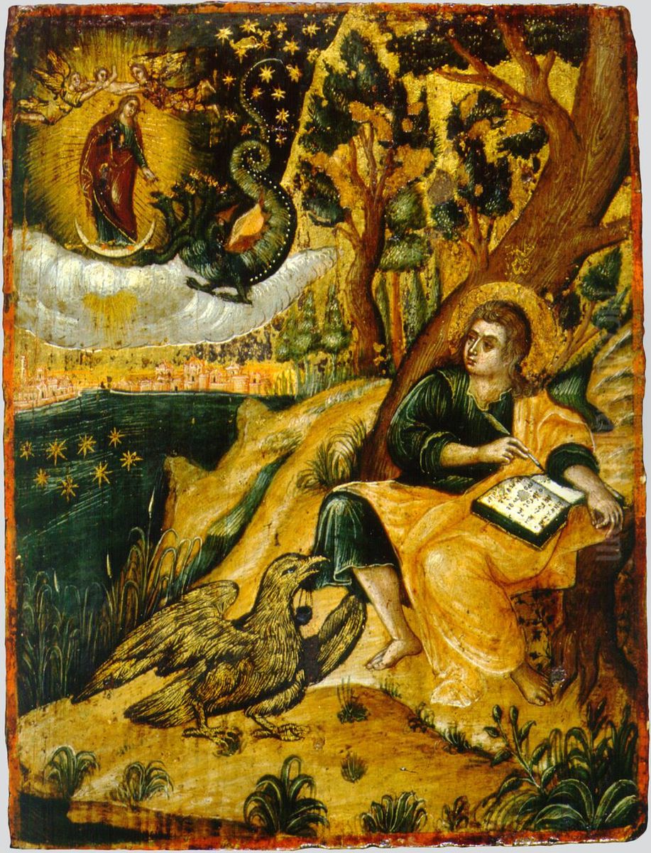 John of Patmos Oil Painting by Theodore Poulakis