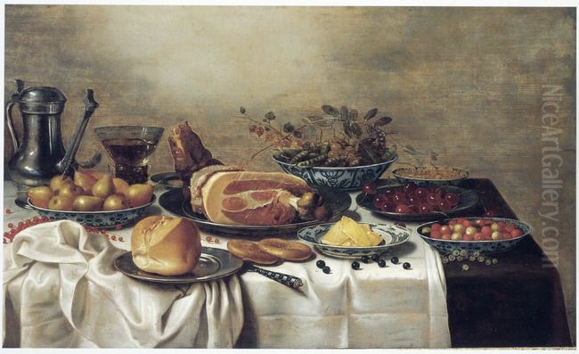 Stilleven van etenswaren op een tafel Oil Painting by Floris van Schooten