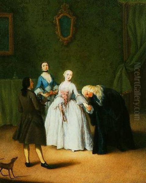 A nobleman kissing a lady's hand Oil Painting by Pietro Longhi