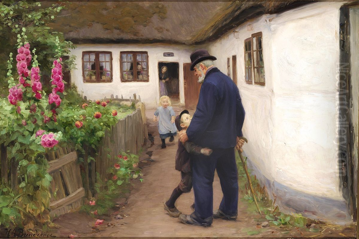 A visit from grandfather. Oil Painting by H. A. Brendekilde