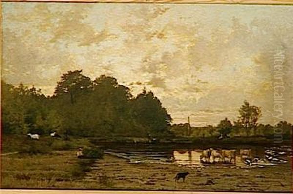 La mare du village Oil Painting by Hector Hanoteau