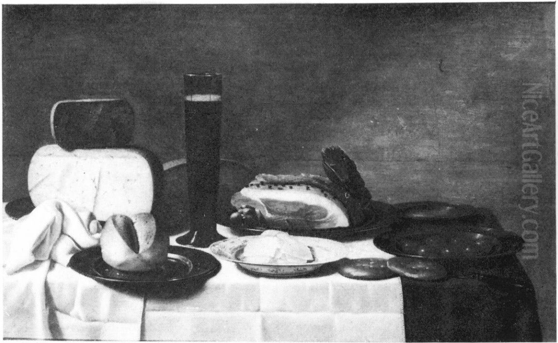 Still life of a laid table with cheese Oil Painting by Floris van Schooten