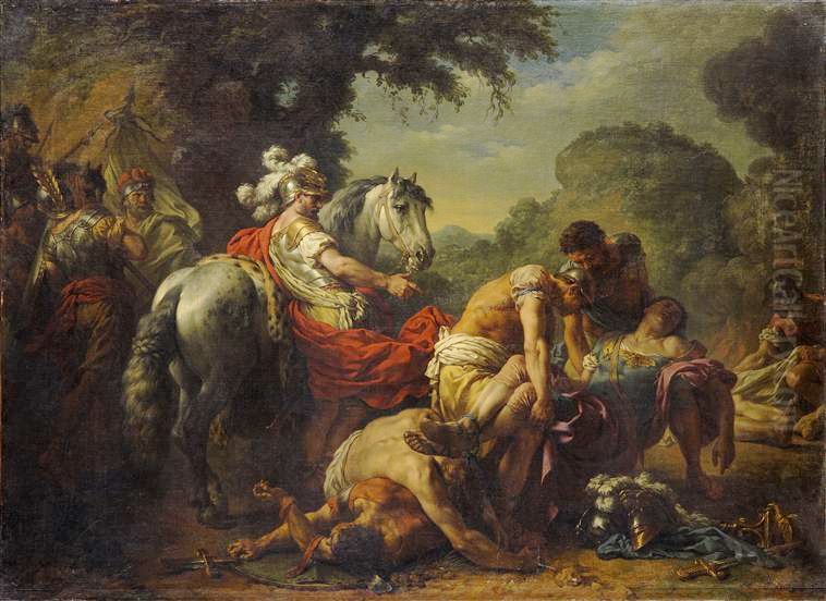 Hannibal ayant retrouve le corps de Marcellus Oil Painting by Louis-Jean-Francois Lagrenee
