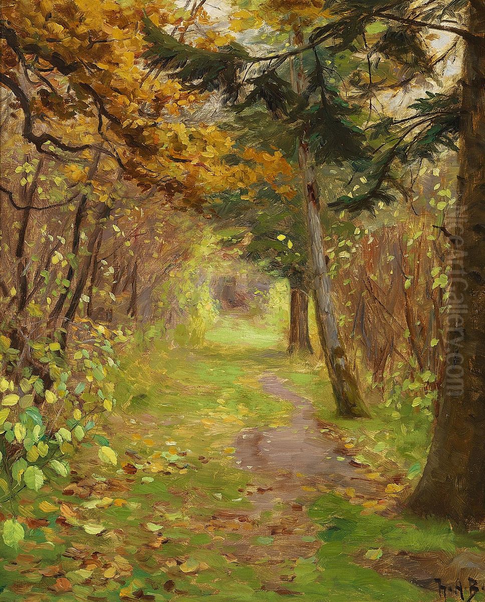 An autumn day in the woods. Oil Painting by H. A. Brendekilde