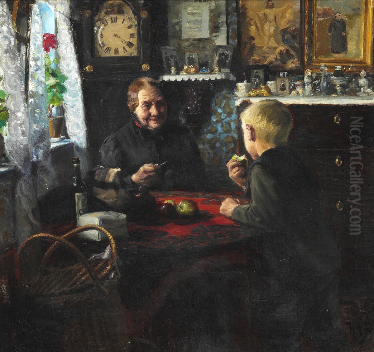 Visiting grandmother Oil Painting by H. A. Brendekilde