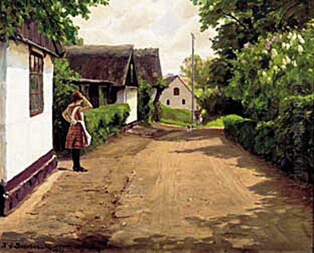 View of Gundsomagle on a summer day. Oil Painting by H. A. Brendekilde