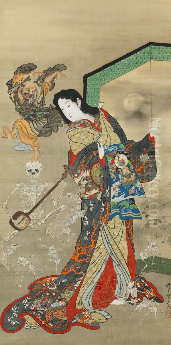Hell Courtesan Oil Painting by Kawanabe Kyosai