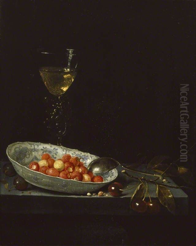 Still Life with Strawberries and Cherries Oil Painting by Jan Jansz van de Velde