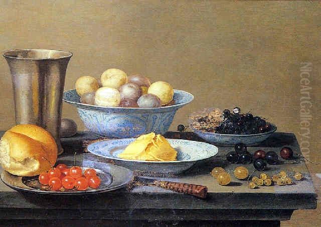 Still life of fruit served in kraak porcelain Oil Painting by Floris van Schooten
