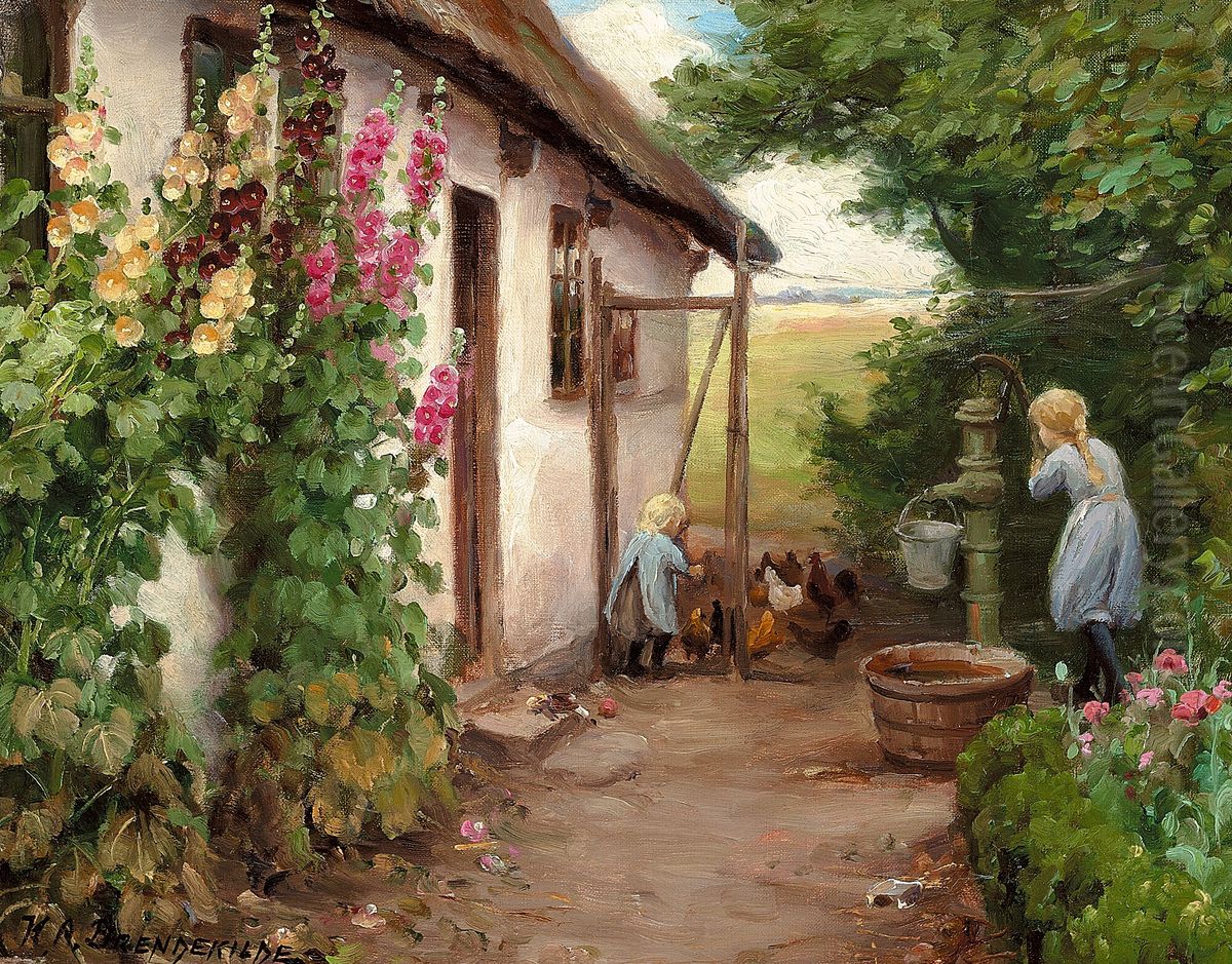 Outside the farmhouse. Oil Painting by H. A. Brendekilde