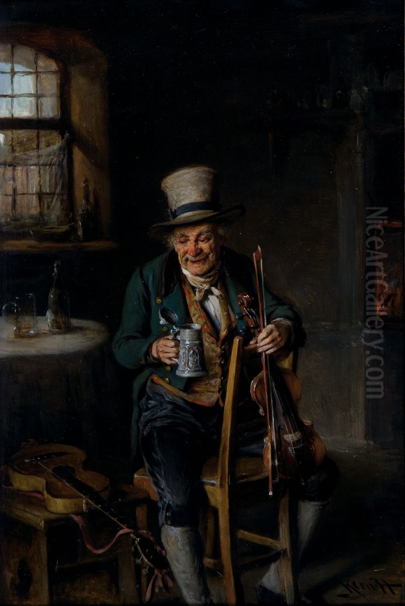 Geigenspieler im Wirtshaus. Oil Painting by Hermann Kern