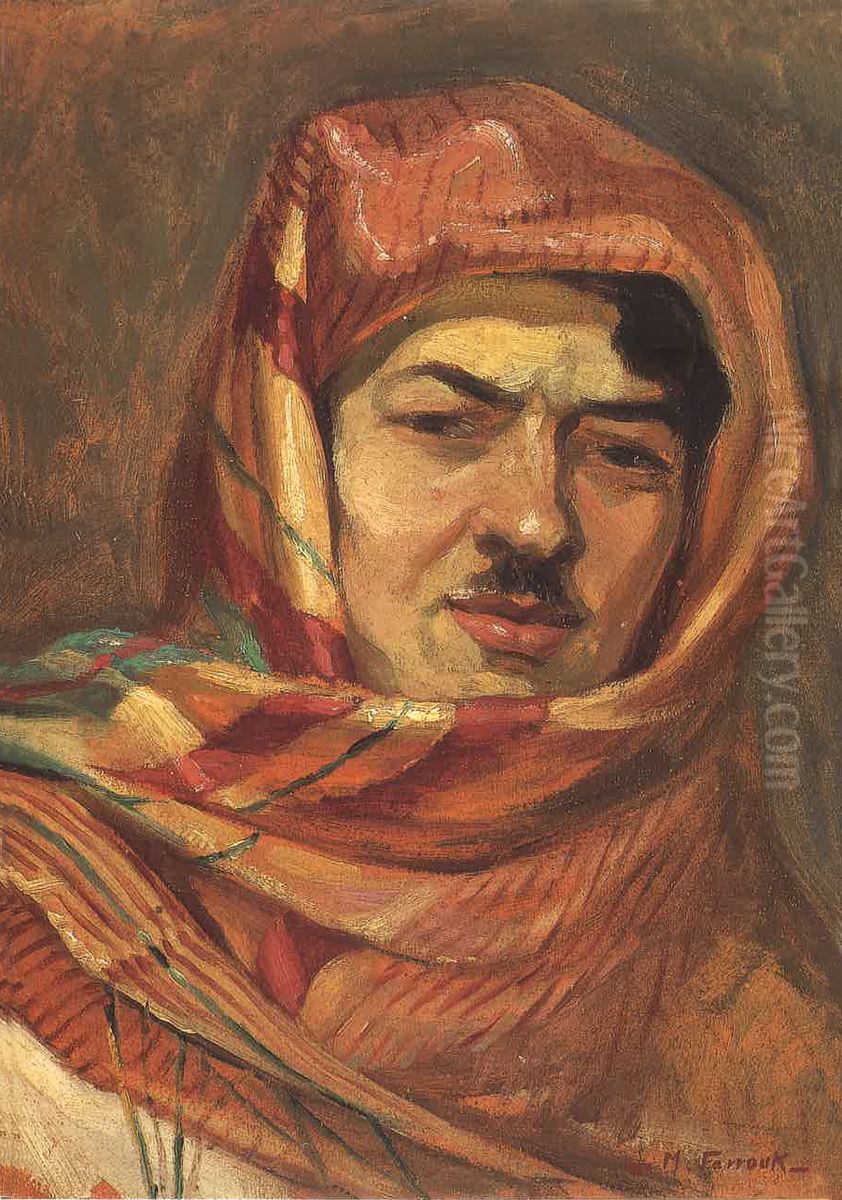 Autoportrait with a Keffiyeh. Oil Painting by Moustafa Farroukh