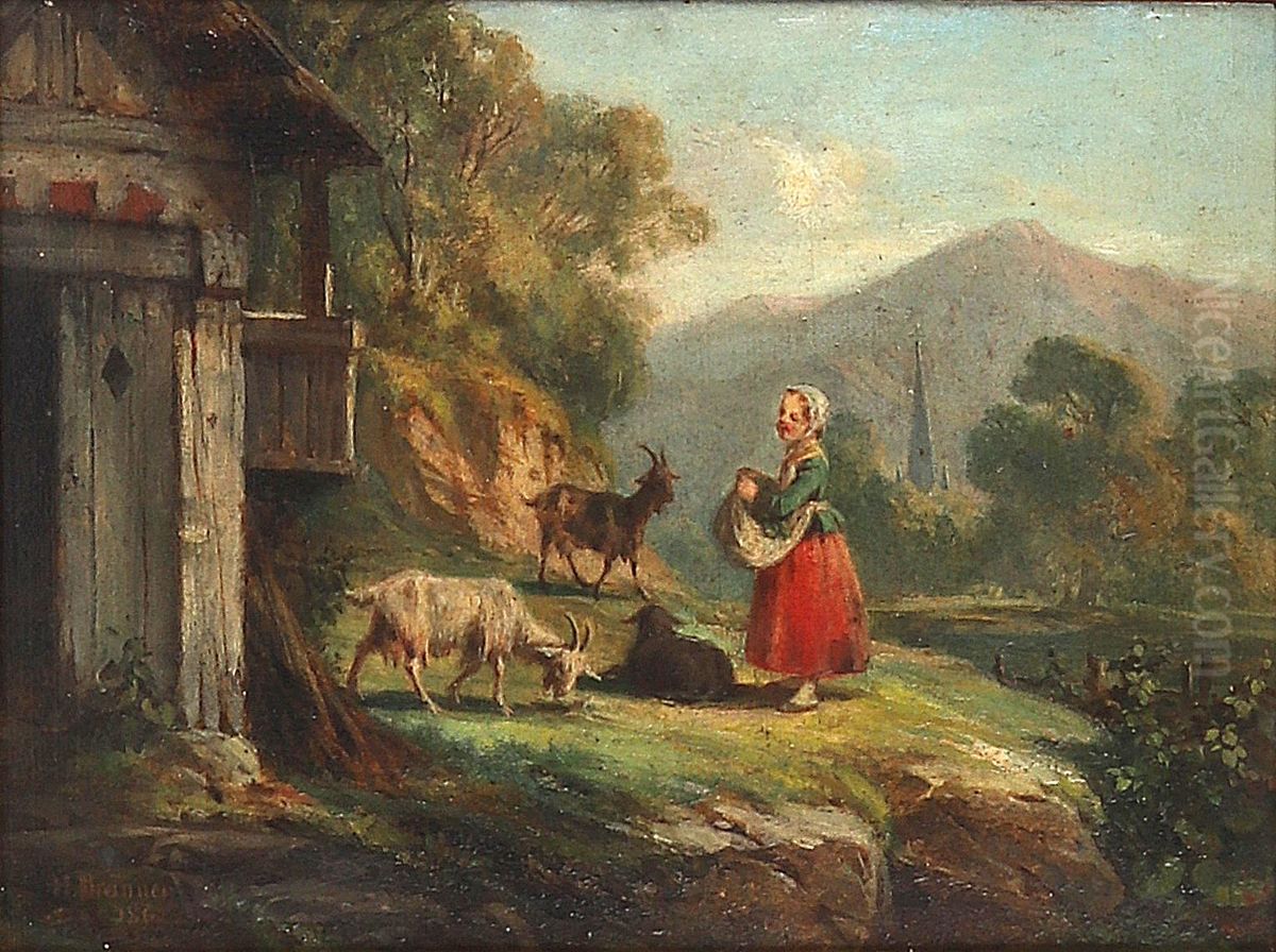 Ziegenhirtin Oil Painting by Hans Brunner