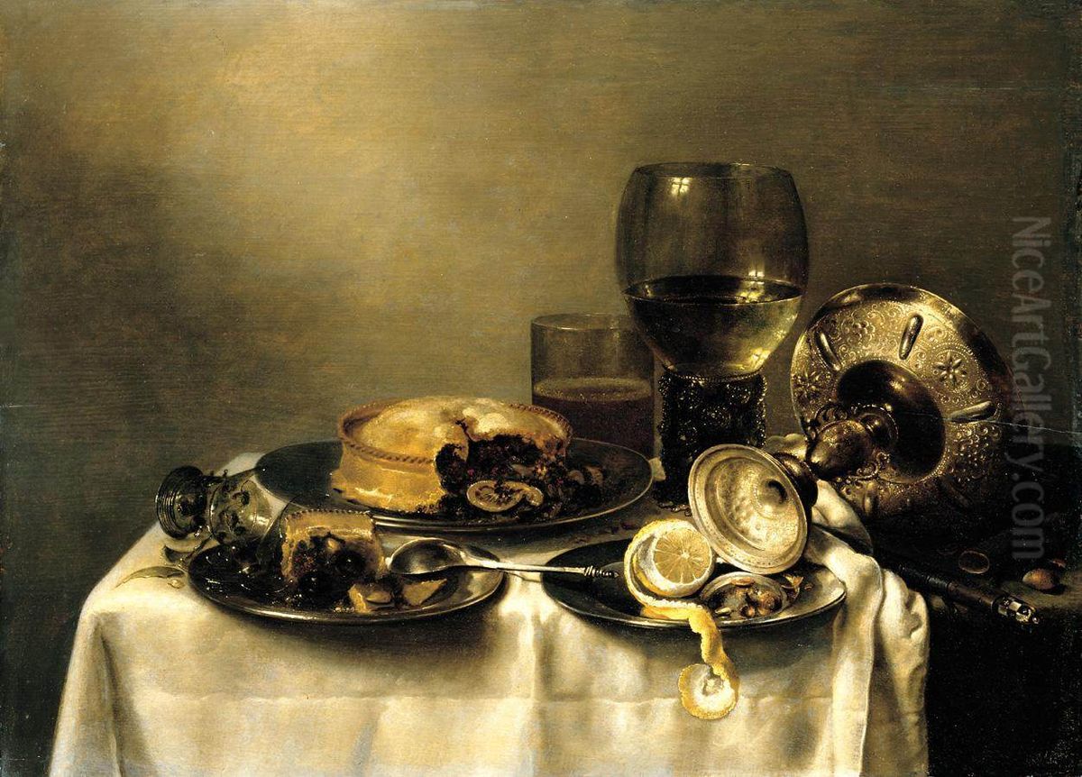 Still-Life with roemer and pie Oil Painting by Willem Claesz. Heda