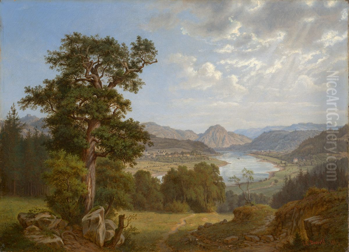 The Elbe valley near Aussig (Usti nad Labem) Oil Painting by Ernst Gustav Doerell