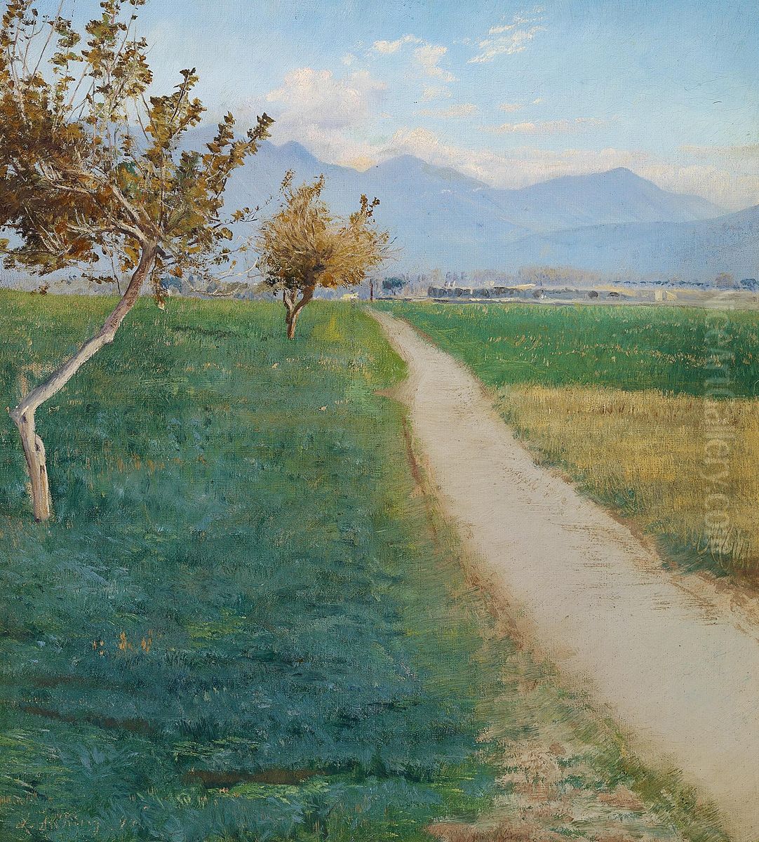 A landscape with a path. Pompei. Oil Painting by Laurits Andersen Ring