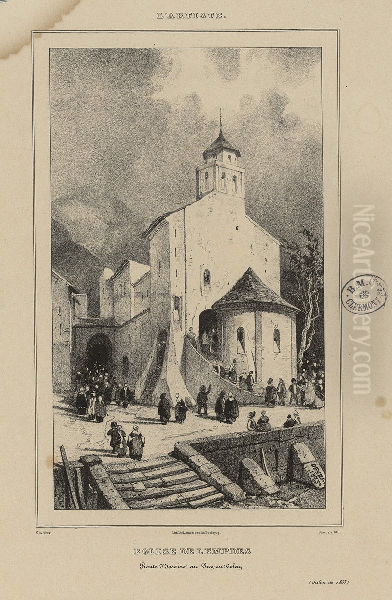 Eglise de Lempdes, route d'Issoire au Puy en Velay Oil Painting by Julien-Michel Gue