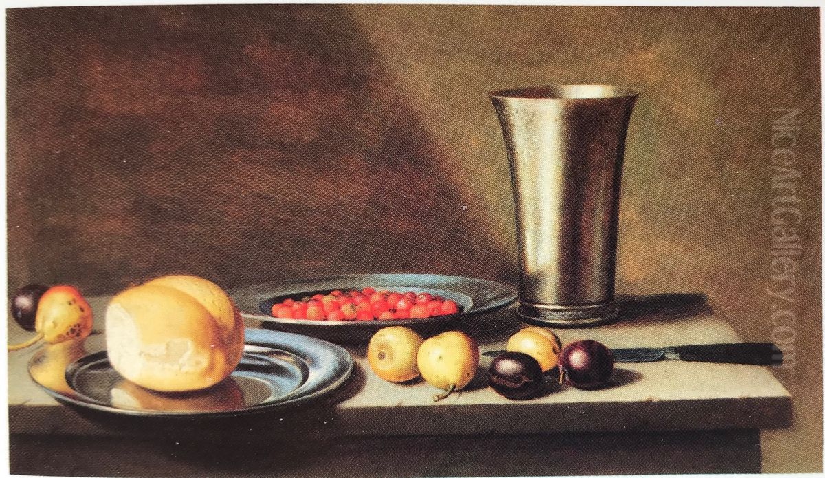 Still life with fruit, bread and a silver chalice Oil Painting by Floris van Schooten