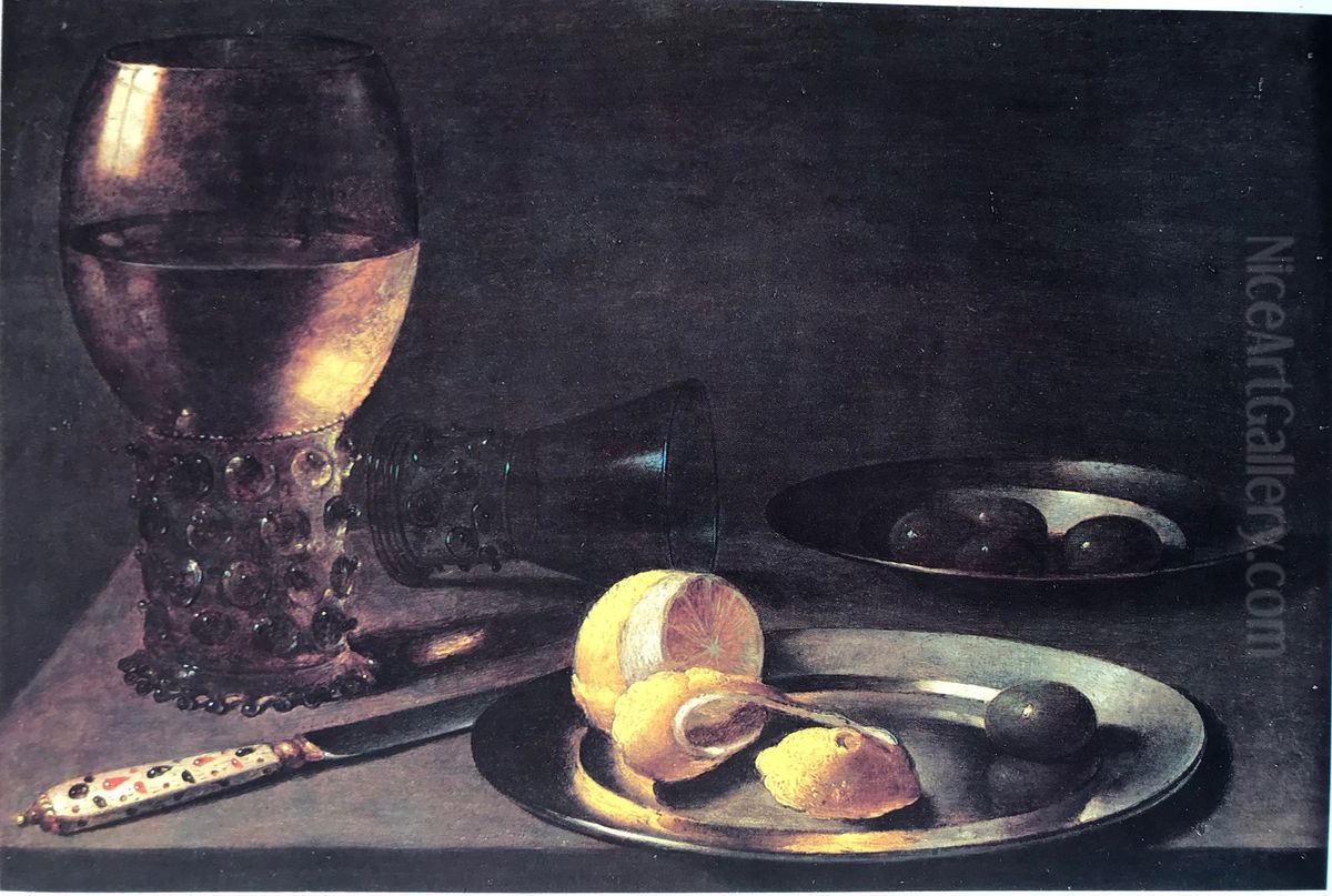 Still life with roemer, lemon and knife Oil Painting by Franchoys Elaut