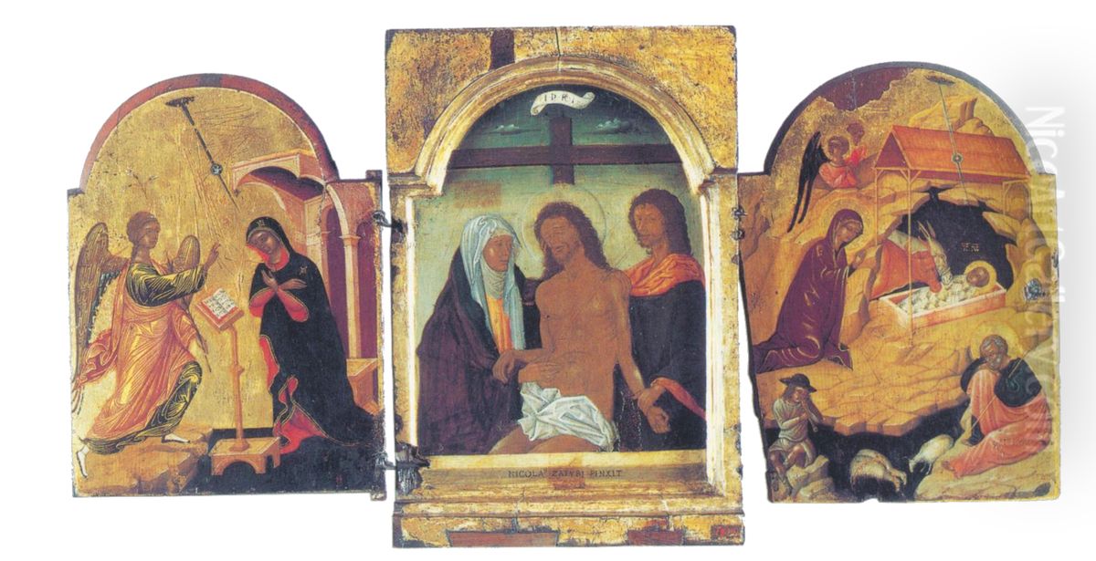 Triptych Pieta Oil Painting by Nikolaos Tzafouris
