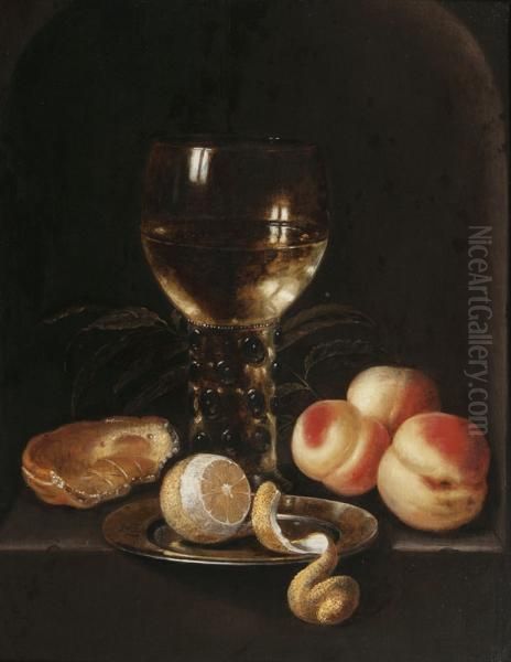 Still life with roemer, peaches and lemon Oil Painting by Jan Hendricksz. van Zuylen