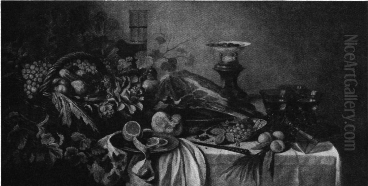 Still life with fruit on a laid table Oil Painting by Roelof Koets