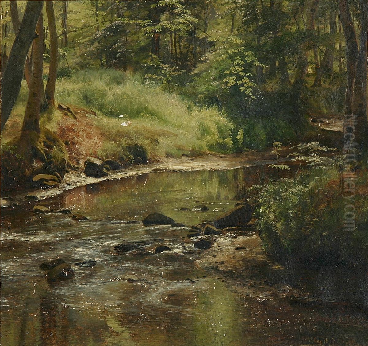 Skovparti med et alob. Oil Painting by Janus Andreas Bartholin La Cour