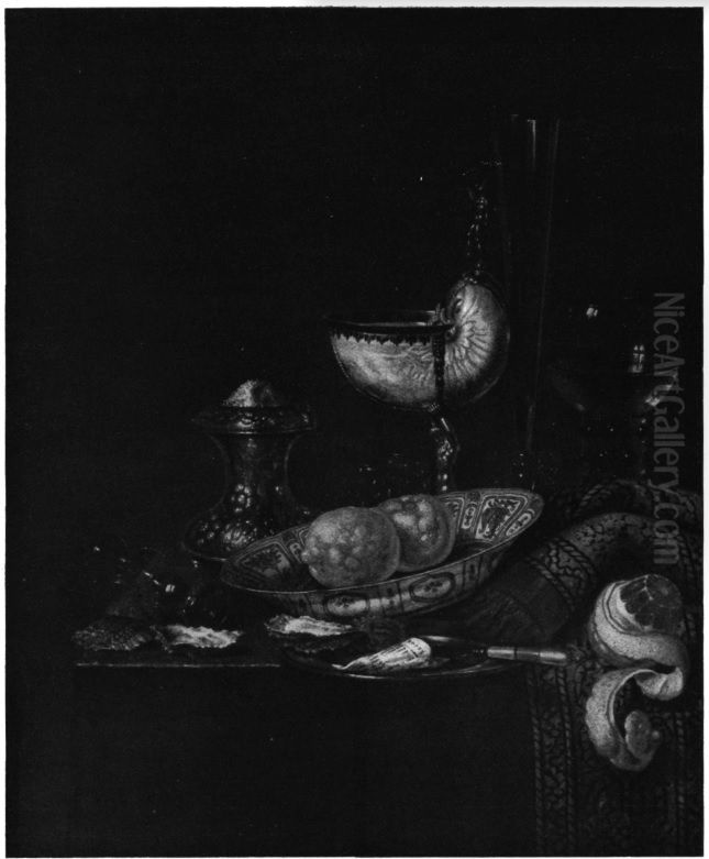 Still life with a nautilus cup and salt cellar Oil Painting by Gerret Willemsz Heda