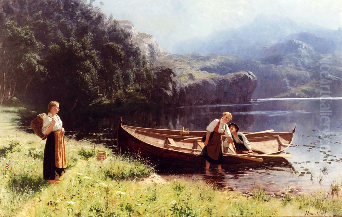 By the Water's Edge Oil Painting by Hans Dahl