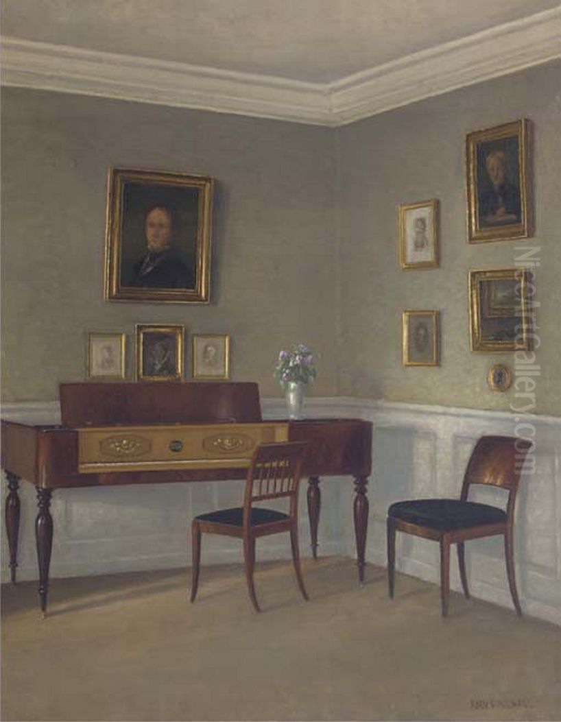 A music room. Oil Painting by Hans Hilsoe