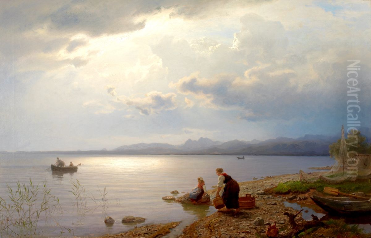 Ved bredden av Chiemsee Oil Painting by Hans Gude