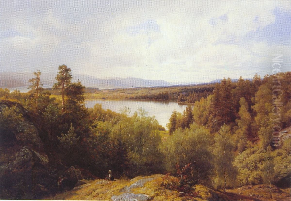 Asterudtjernet, Ringerike Oil Painting by Hans Gude