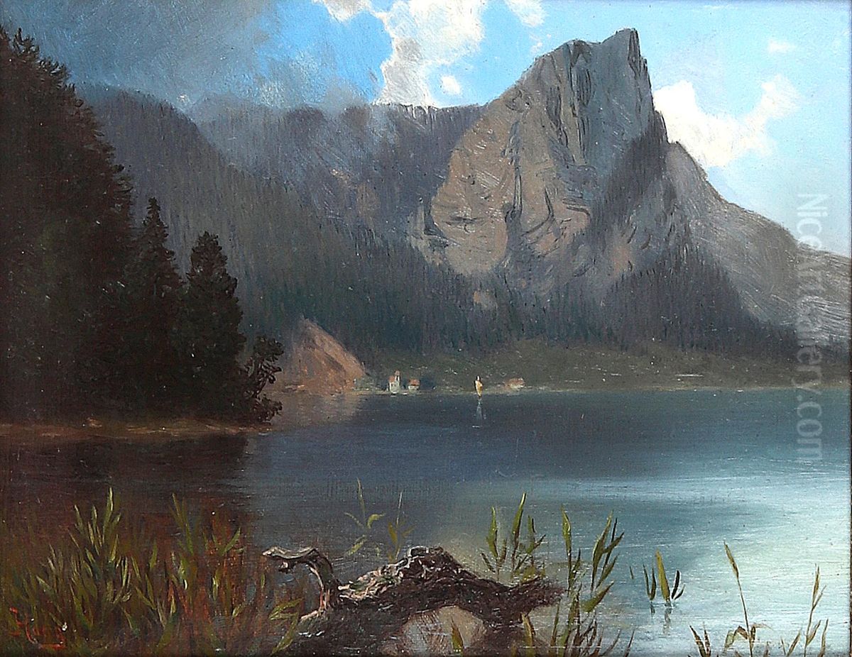 Blick auf den Mondsee und die Drachenwand Oil Painting by Hans Haag