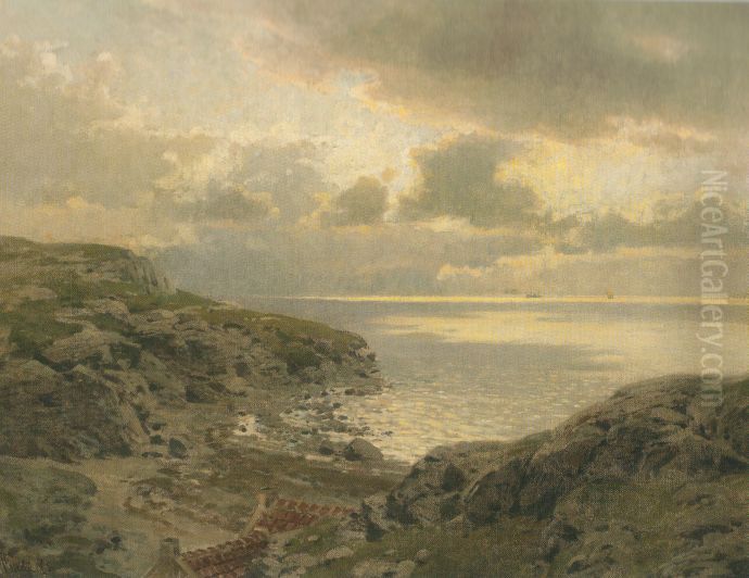 Solgangsbris Oil Painting by Hans Gude