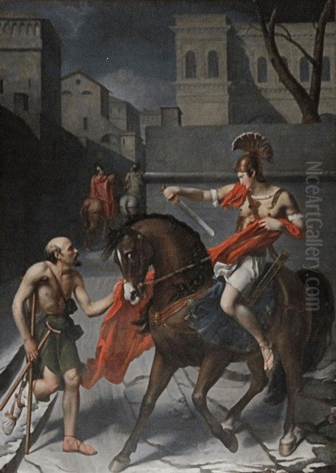 Saint Martin Sharing His Cloak with a Beggar Oil Painting by Angelique Mongez