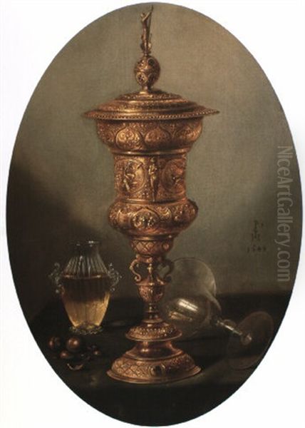 Akeleibeker met glaswerk Oil Painting by Pieter Claesz