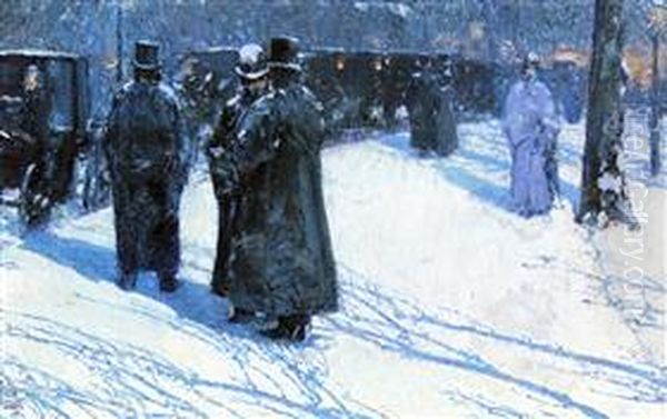 Cab stand at night Madison square New York Oil Painting by Childe Hassam