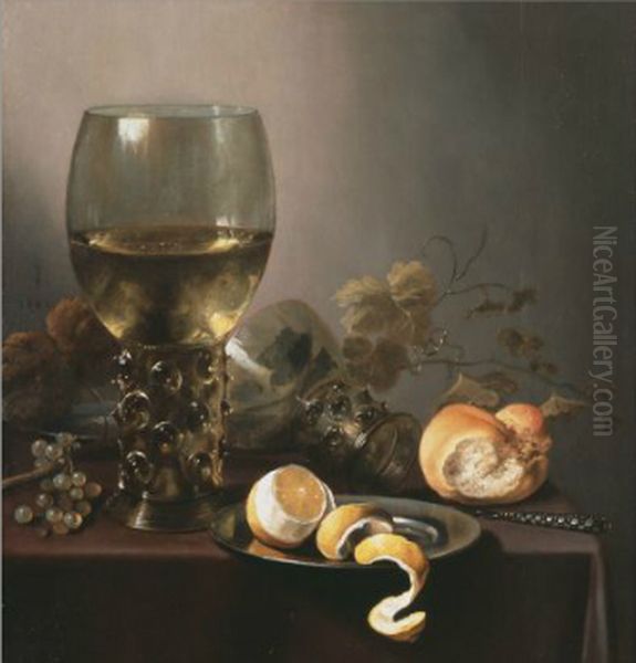 Stilleven met roemer en geschilde citroen Oil Painting by Pieter Claesz