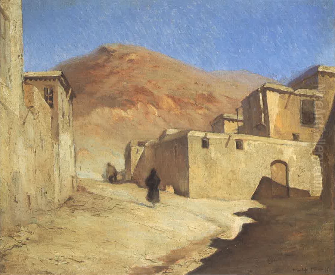 Mount Qasioun, Al-Mouhajrin Quarter, Damascus. Oil Painting by Moustafa Farroukh