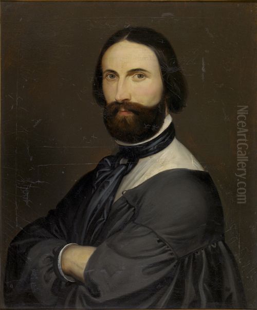 Self-portrait of the artist in his studio attire Oil Painting by Antoine Wiertz