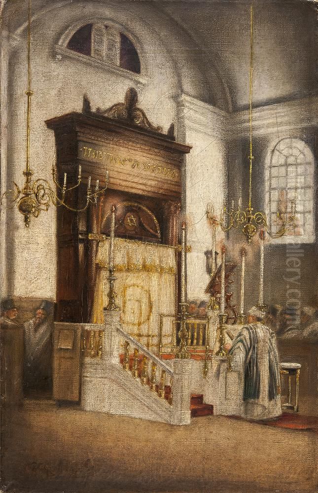 Grote Verzoendag in de synagoge Utrecht Oil Painting by Johan Paul Constantinus Grolman