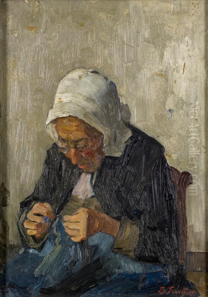 studie naaiende oude vrouw Oil Painting by Eduard Frankfort