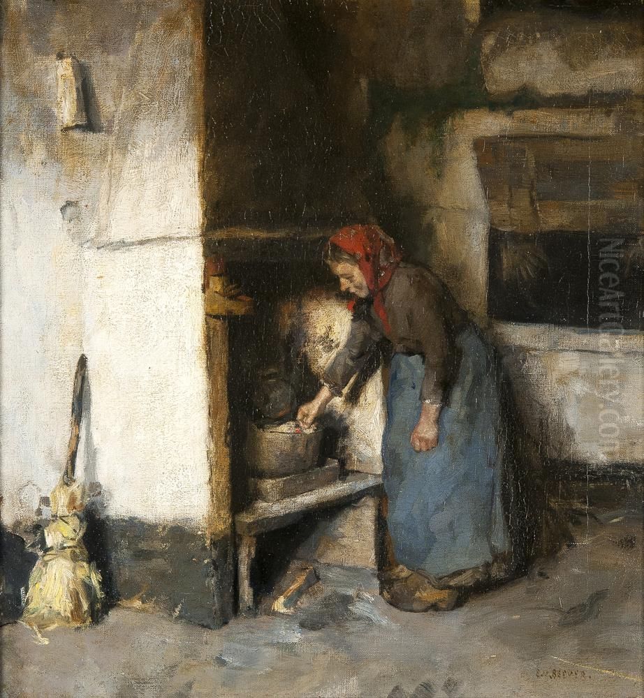 Vrouw bij schouw in 't Gooi Oil Painting by Emanuel Samson van Beever