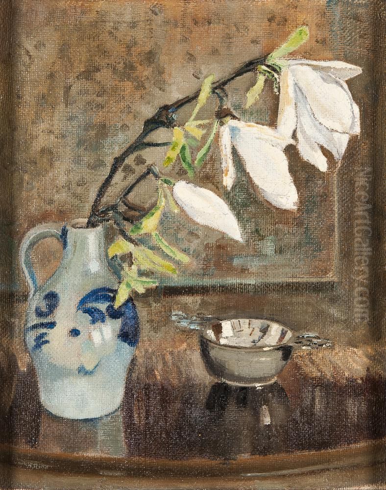 Kan met Magnolia Oil Painting by Emanuel Samson van Beever