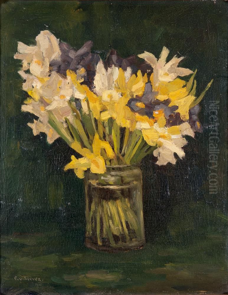 Narcissen in glazen vaas Oil Painting by Emanuel Samson van Beever