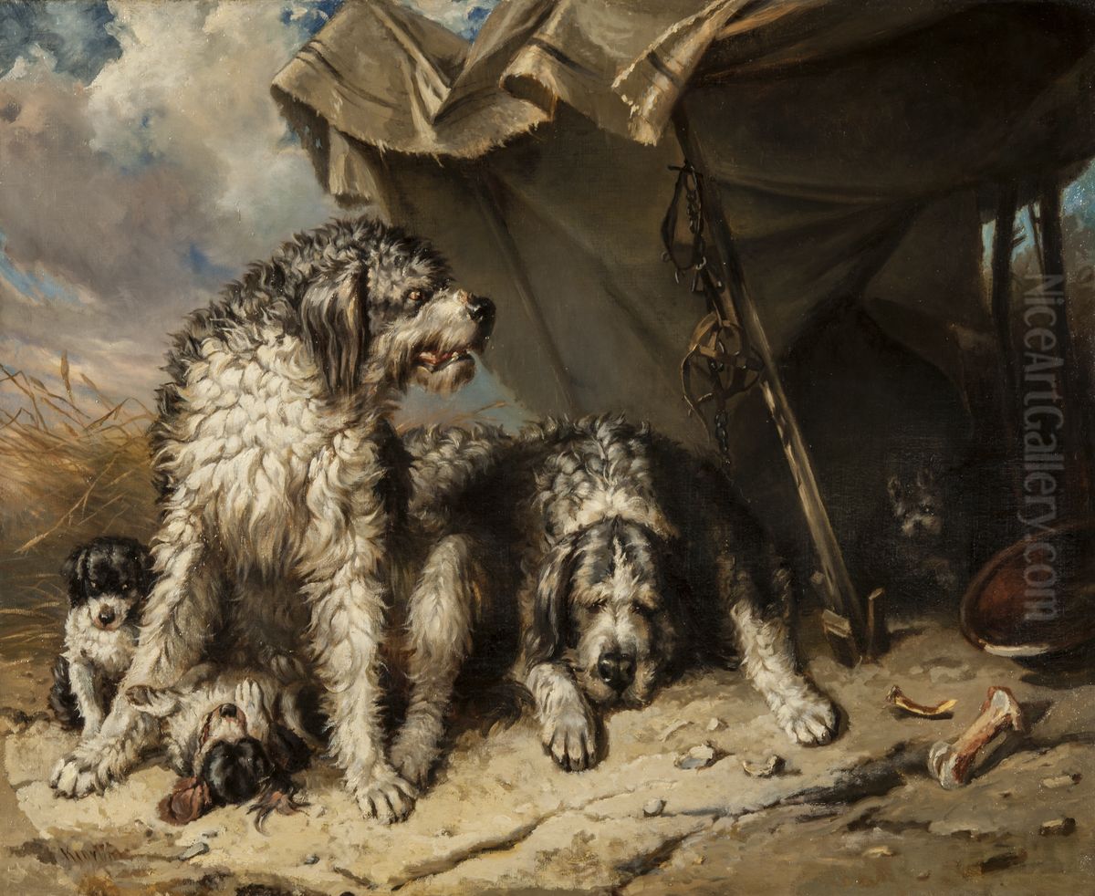 Dog Family Oil Painting by Carl Fredrik Kiorboe