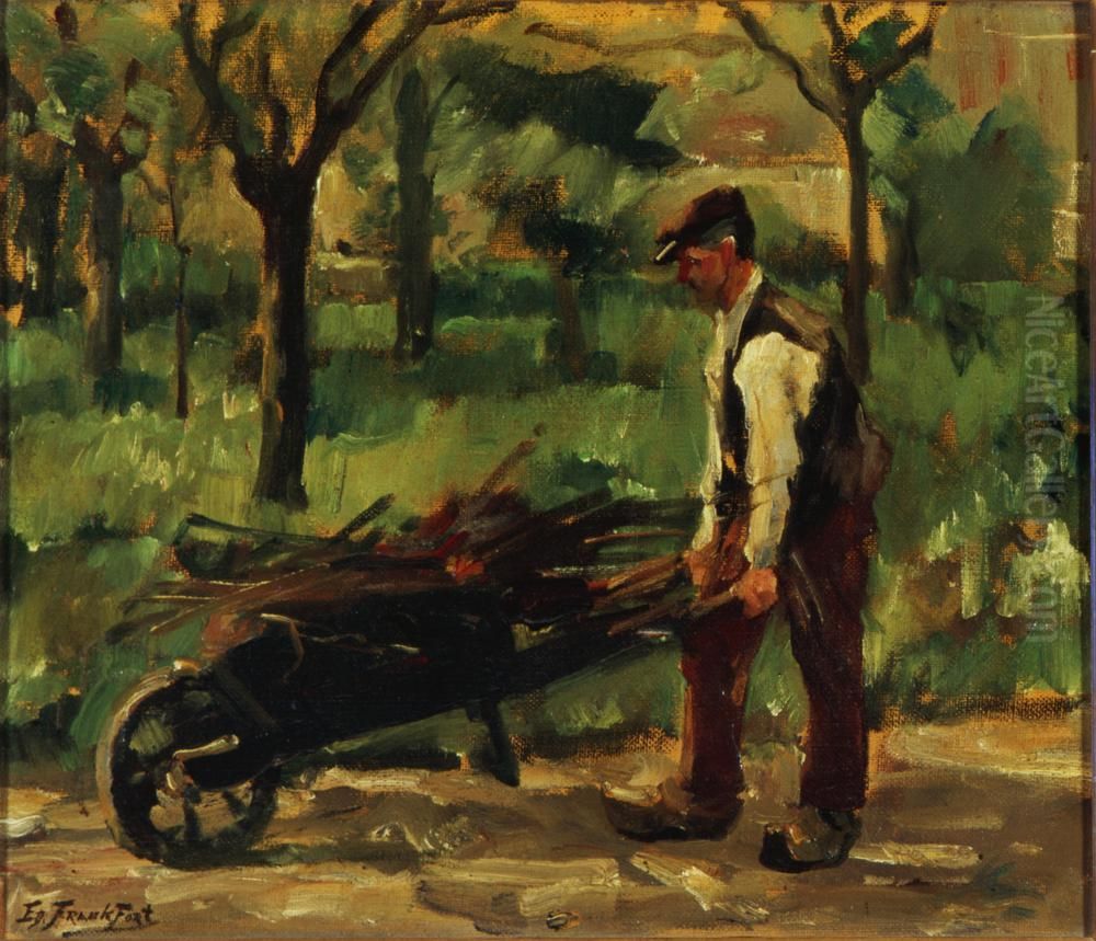 Man met kruiwagen Oil Painting by Eduard Frankfort