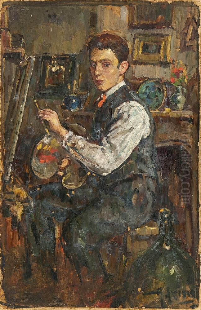 Zelfportret in atelier Oil Painting by Abraham Fresco